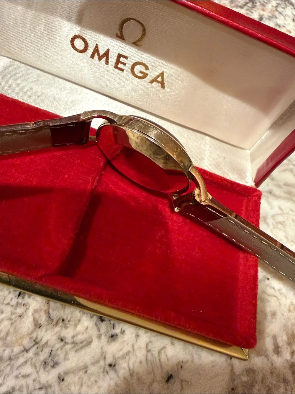 Omega Men's Classic Brown Leather Wristwatch - Gold Case